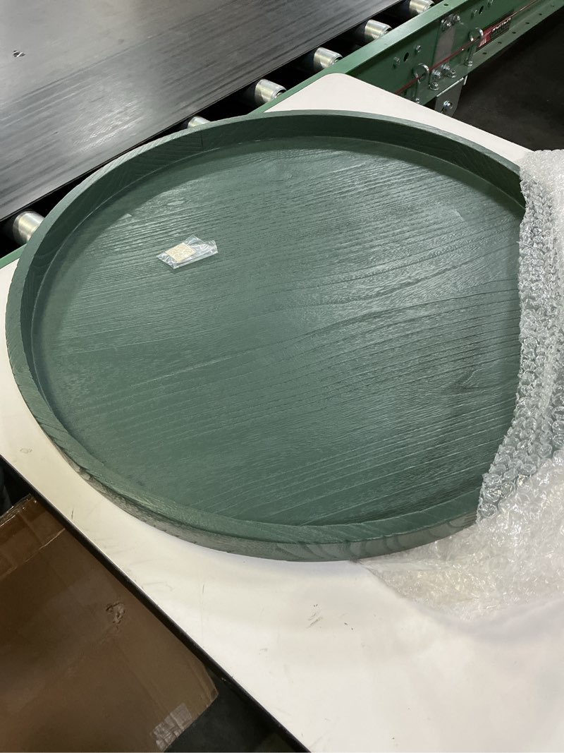 Condition photo showing New/Like New for round ottoman table tray round-24 - rustic wooden serving tray for farmhouse decorative oversized coffee table trays living room kitchen counter breakfast green 24" green
