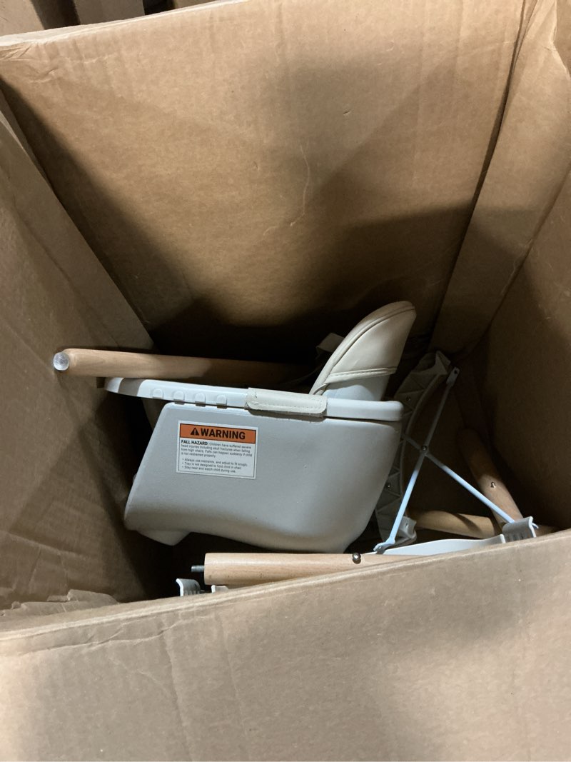 Condition photo showing As Is for Mallify 3-in-1 Wooden High Chair, Convertible High Chairs for Babies and Toddlers, Baby Highchair with Adjustable Legs & Dishwasher-Safe Tray, Sleek Hardwood & Premium PU Cushion, Beige