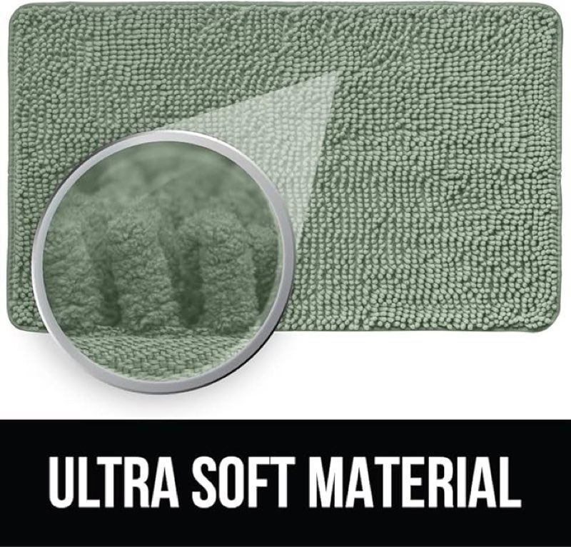 KANGAROO Bathroom Rugs, Chenille Soft Absorbent Bath Rug, Shaggy Shower Mat, Quick Dry Machine Wash 