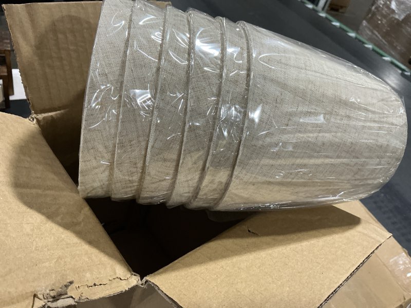 Condition photo showing New/Like New for 6 Pcs Chandelier Lamp Shades 5 Inch, Mini Chandelier Shades Clip On for Table Lamps Wall Lamp Replacement, Natural Linen Mini Lamps Shade, 3.5 x 5 x 5.5 in (Top Height Bottom)