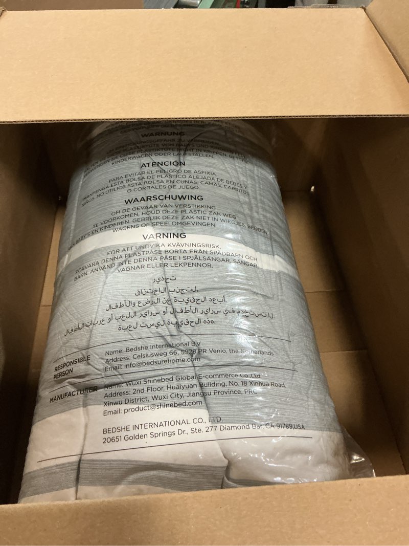 Condition photo showing Good Condition for Bedsure Full Comforter Set 7 Pieces, Grey Striped Bedding Set for All Seasons, Reversible, Cationic Dyeing Bed in a Bag with Comforter, Sheets, Pillowcases & Shams 01 - Grey Full