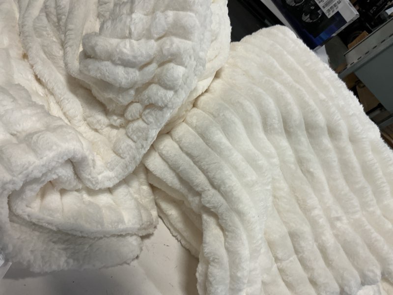 Condition photo showing As Is for bedsure gentlesoft white throw blanket for couch - mothers gifts day graduation teacher birthday gifts for women mom her, cozy fleece throw blanket for girl, room home decor, off white, 50x60 inches off white throw