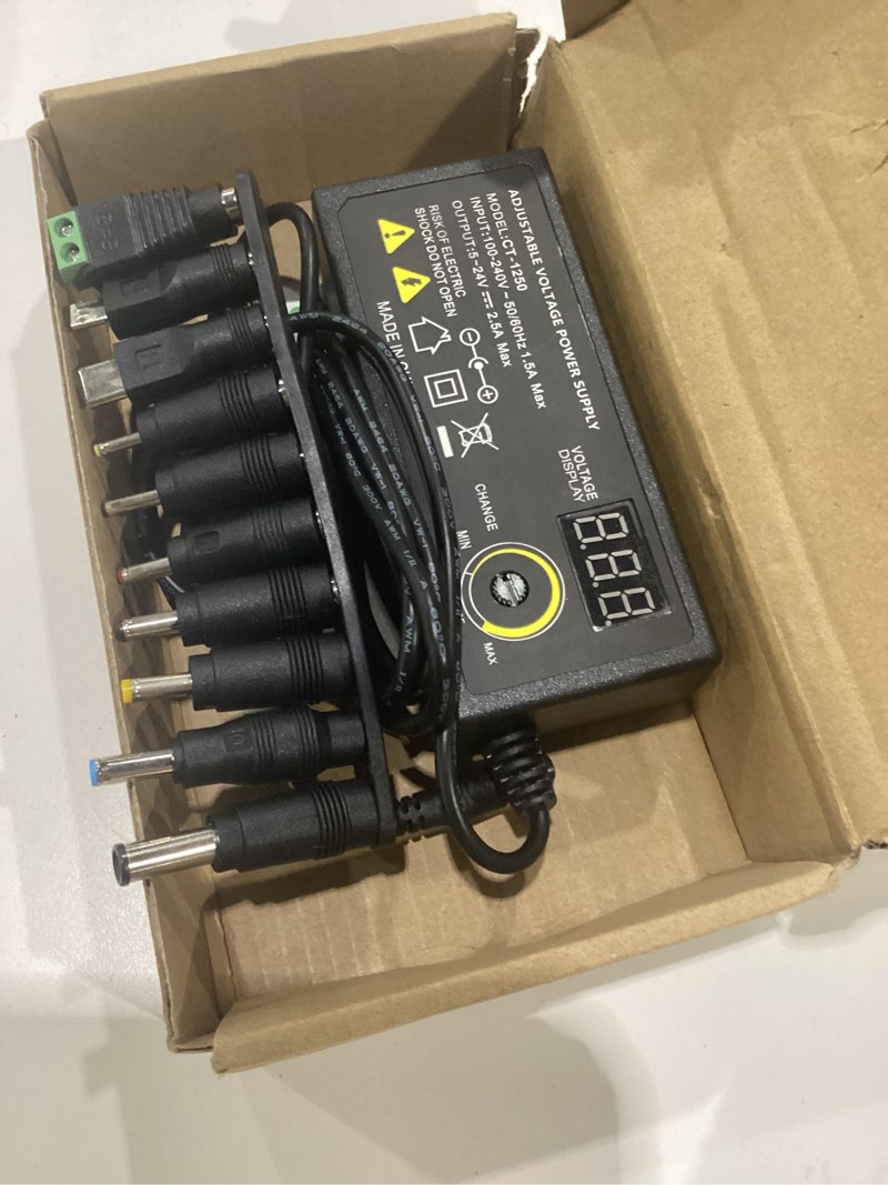 Condition photo showing Good Condition for 60w adjustable volt 5v24v power supply ac to dc switching 5v 6v 9v 12v 15v 17v 18v 19v 20v 24v with led voltage display, includes 10 tips & polarity converter cable, fit 2.5a devices