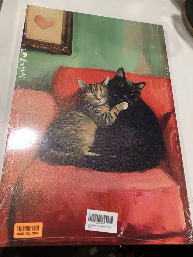 Condition photo showing New/Like New for black cat hug canvas wall art couple cats wall decor pictures funny animal poster prints love vintage oil painting artwork for bedroom living room couple home decoration,16x24in canvas 24"l x 16"w