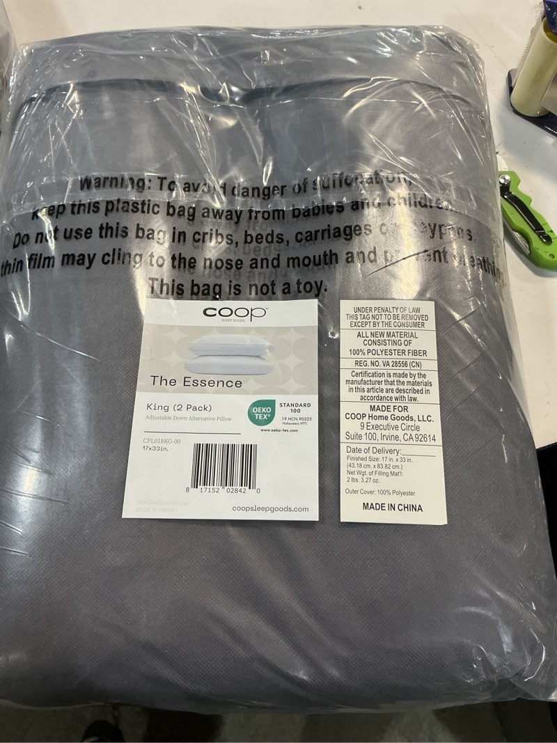 Condition photo showing New/Like New for coop home goods essence down alternative pillow set of 2, king size, best pillows for sleeping, adjustable alternative to down pillows, luxury hotel pillow for back, stomach or side sleepers essence king classic