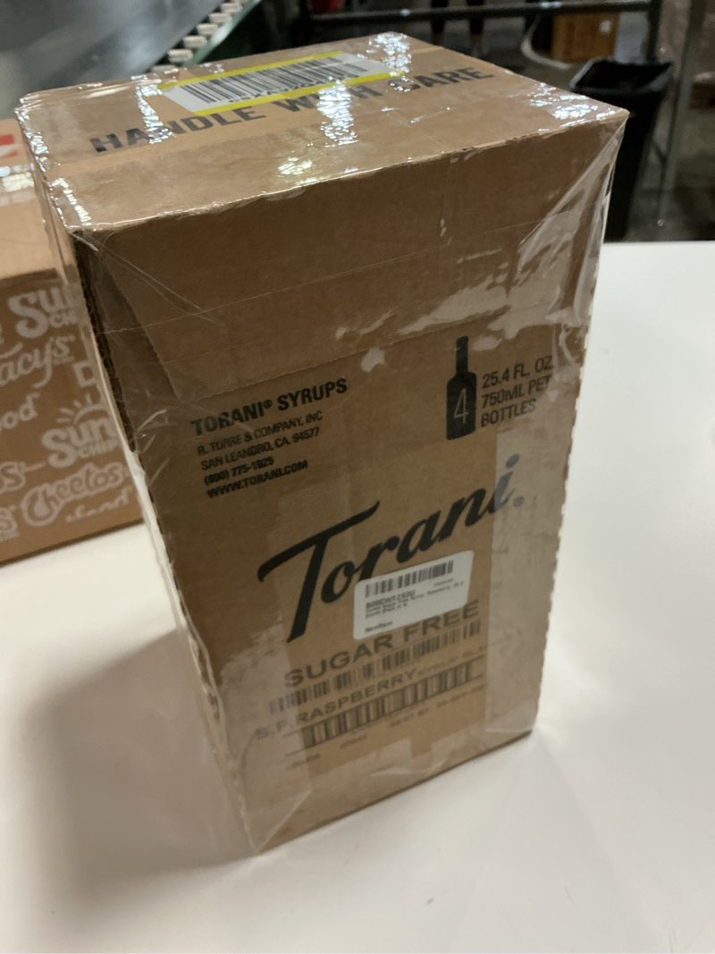 Condition photo showing New/Like New for (By sep-05-2027)Torani Sugar Free Syrup, Raspberry, 25.4 Ounce (Pack of 4) Sugar Free Raspberry 25.4 Fl Oz (Pack of 4)