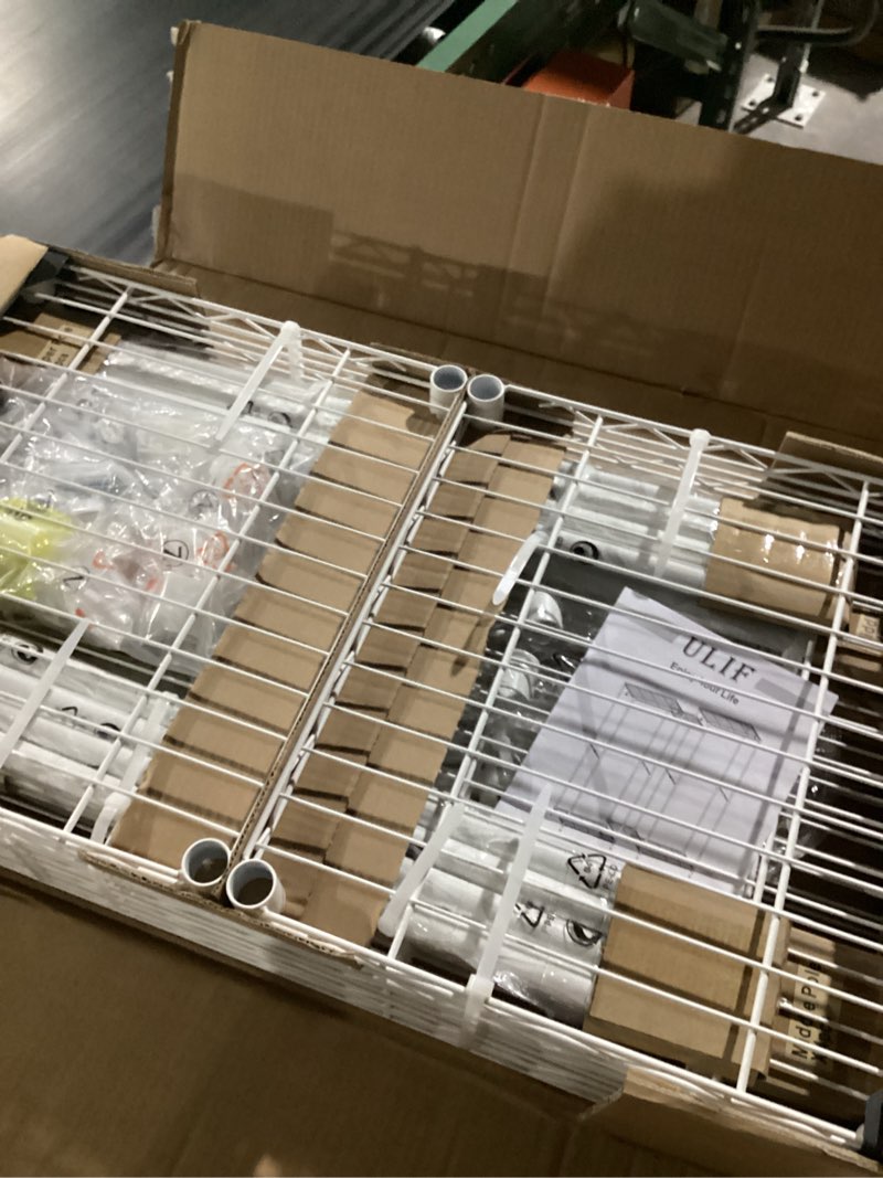 Condition photo showing New/Like New for Ulif E12 Clothes Rack?Heavy Duty Freestanding Garment Rack with Shelves?Metal Clothing Closet Storage System for Hanging Clothes?71" W x 16" D x 76.5" H, Hold 960 lbs?White