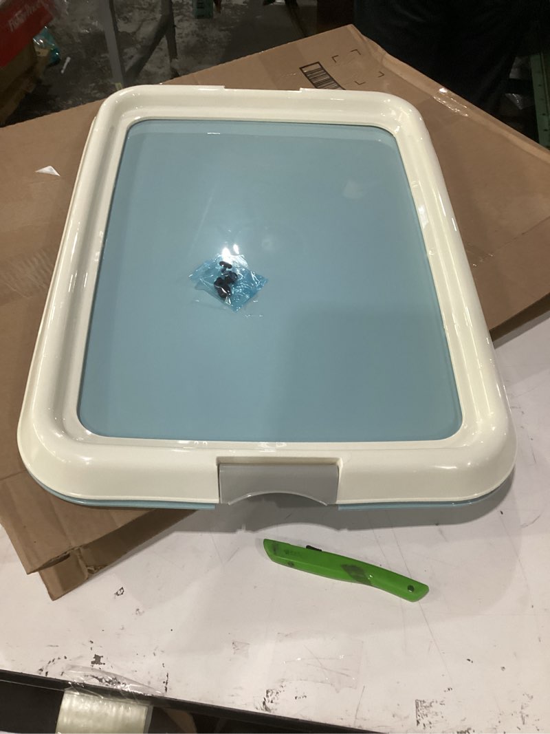Condition photo showing Good Condition for iris usa pee pad holder  fits 17 x24  or larger  medium  puppy dog pad hoder  secured latches  non-skid rubber feet  high polish finish for easy cleaning  leak protection  dog potty tray  blue