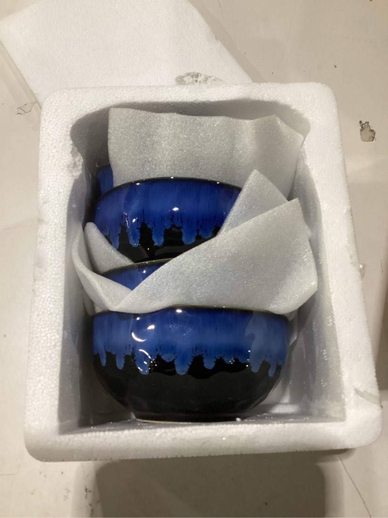 Condition photo showing New/Like New for vancasso Starry 24oz Bowls for Soup, Ceramic Soup Bowls Set of 4, Blue Cereal Bowls Set for Kitchen, Salad Bowls Set, Pasta Oatmeal Bowls, Lead-free, Dishwasher & Microwave Oven Safe, Blue 5.8 inch Navy Blue