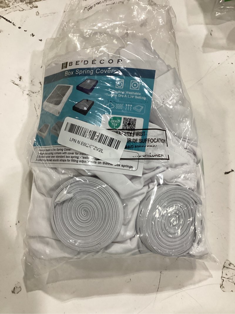 Condition photo showing As Is for bedecor 4-9 inches split box spring cover king size white with stretchy jersey fabric bed frame cover wrap around 4 sides elastic bed skirt alternative boxspring cover king/cal king white king/cal king