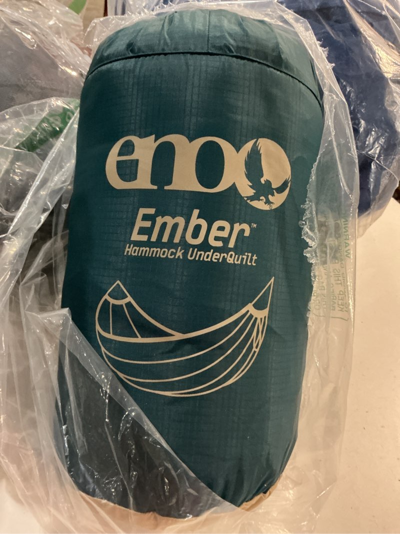 Condition photo showing Good Condition for eno ember underquilt - protective and warm hammock quilt with recycled synthetic insulation - for camping, hiking, backpacking, festival, travel, or the beach - marine/tan