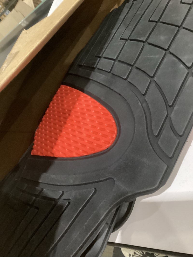 Condition photo showing As Is for fh group automotive floor mats - heavy-duty rubber floor mats for cars, universal fit full set, climaproof floor mats, trimmable floor mats for most sedan, suv, truck floor mats red full set floor mats red