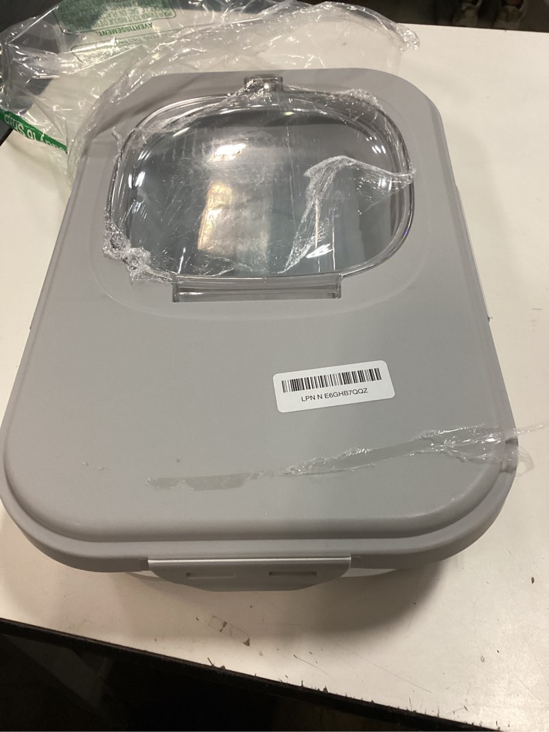 Condition photo showing As Is for anvs airtight collapsible pet food container with casters, scoop and small container - keeps up to 20lbs dry dog food fresh (grey)