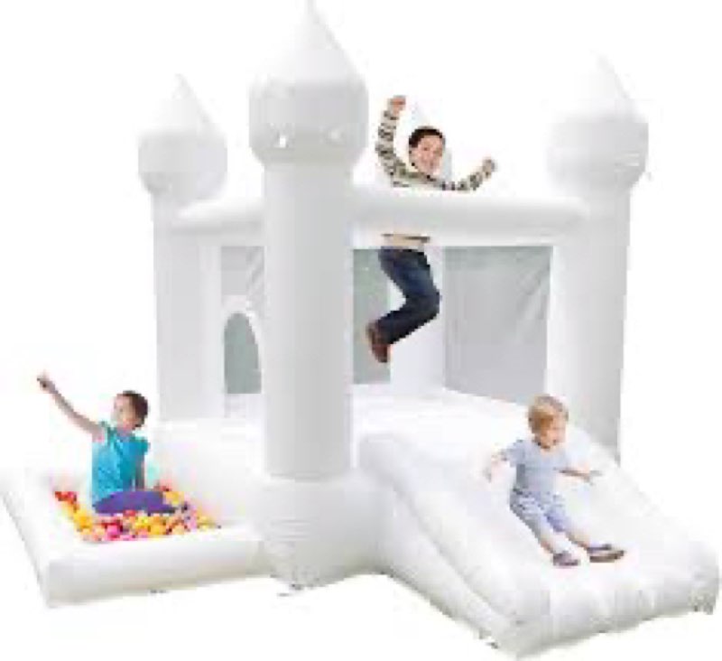 POYOUNGHU White Bounce House, House with Blower, Inflatable Bouncer, 1 Children's Toy, Sewn Extra Thick Material for Durability