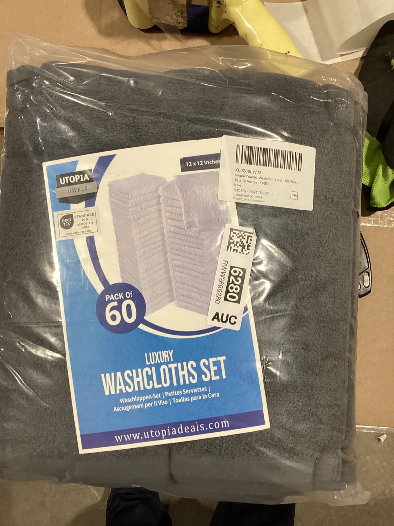Condition photo showing New/Like New for Utopia Towels Cotton Washcloths Set - 100% Ring Spun Cotton, Premium Quality Flannel Face Cloths, Highly Absorbent and Soft Feel Fingertip Towels (60 Pack, Grey)