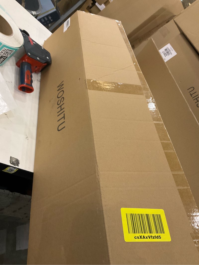 Condition photo showing Good Condition for WOSHITU Bathroom Vanity Light Fixtures: 4-Light Mid Century Modern Vanity Lights for Bathroom Over Mirror, Black and Gold Wall Sconce Lighting with Frosted Milky Glass for Bath Bedroom