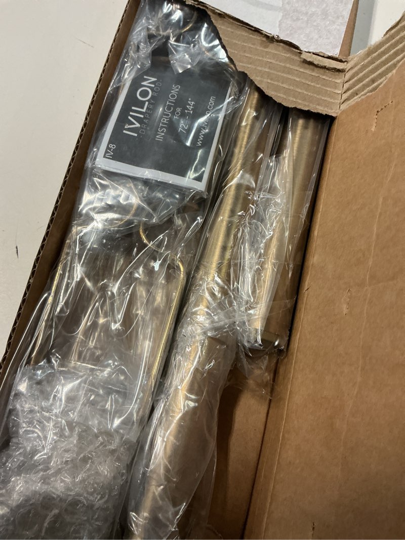 Condition photo showing Good Condition for ivilon drapery window curtain rod - end cap style design 1 inch pole. 72 to 144 inch color warm gold 72 to 144 in.