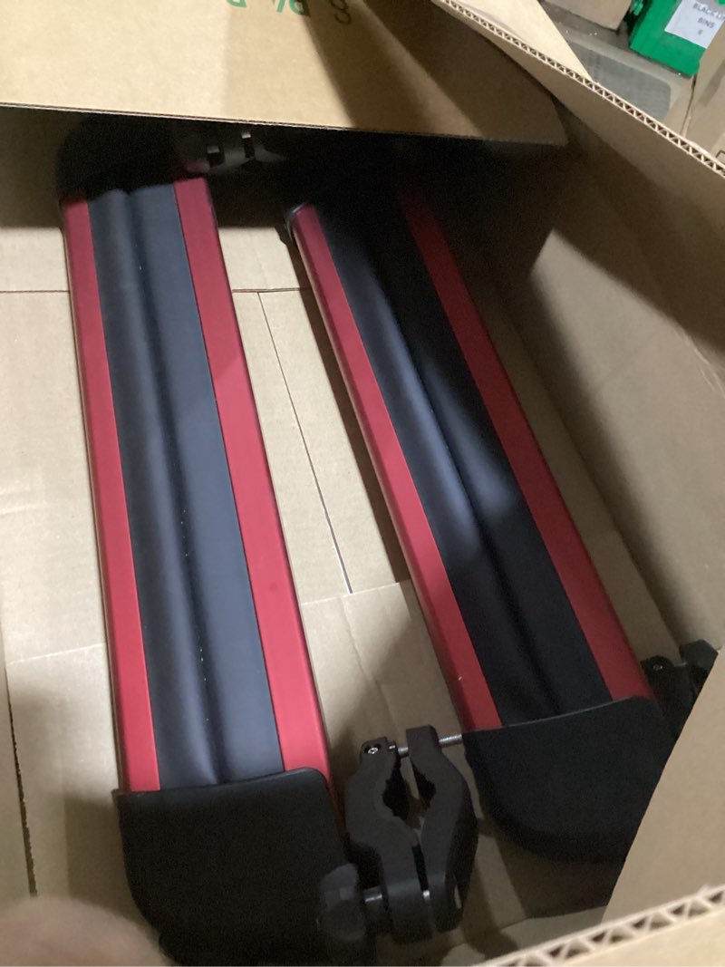 Condition photo showing As Is for 16.3 inch ski and snowboard rack for car roof, with tpv rubber padding and lock, fit 2 pairs of skis or 2 snowboards, mounting system fits for square/round/aero/oval cross bars, red red 16.3 inch