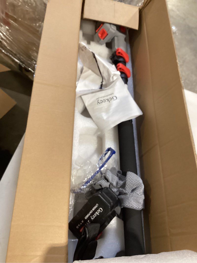 Condition photo showing As Is for incomplete ecarke 2-in-1 electric pole saw compatible with milwaukee 18v battery, 6 inch mini chainsaw brushless tree trimmer with extension pole, 16ft max total reach, tree saw for trimming pruning (tool only) light red longom