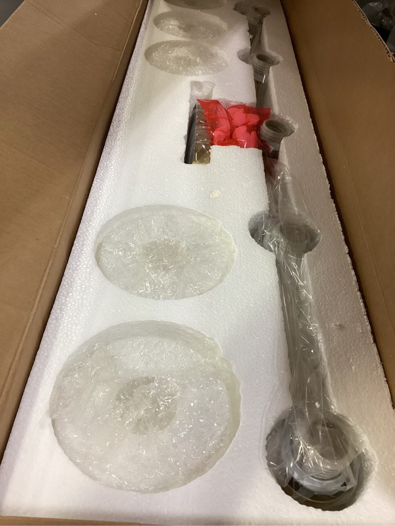 Condition photo showing New/Like New for Bathroom Light Fixtures Over Mirror, 5-Light Brushed Gold Vanity Lighting Fixtures with Milk White Glass, 38inch Farmhouse Champagne Bronze Wall Sconces Lighting, AD-22004-5W-GD Gold, Milk White Glass 5-Light