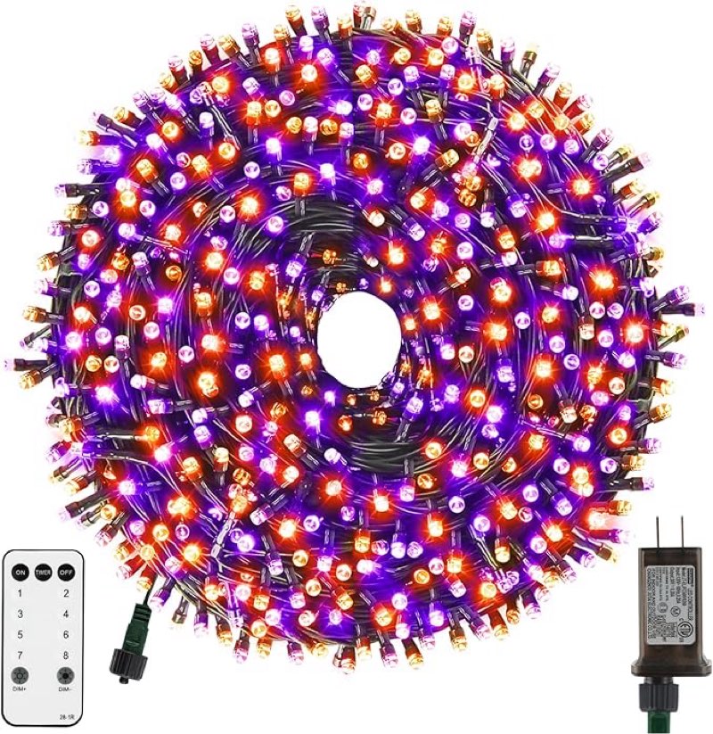 XTF2015 Orange Purple Halloween String Lights, Halloween Light 105ft 300 LED Color Changing, End to 