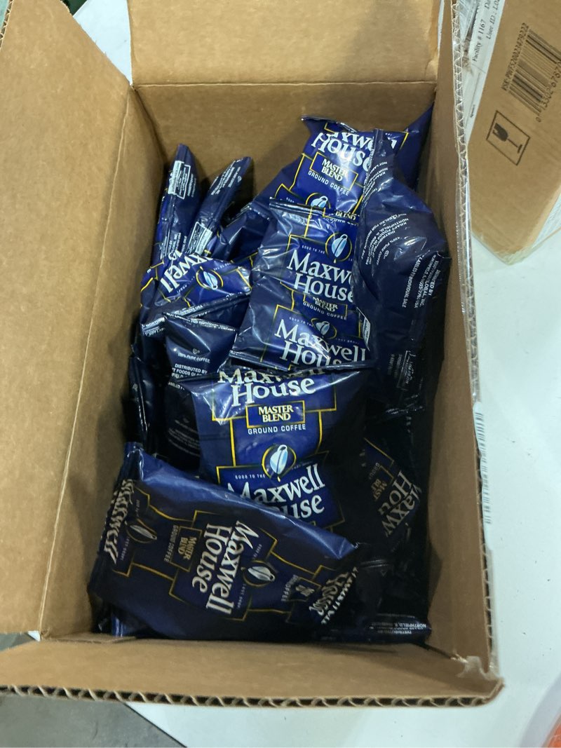 Condition photo showing Good Condition for (unknown date expiration ) maxwell house master blend ground coffee (42 ct pack, 1.1 oz packets)