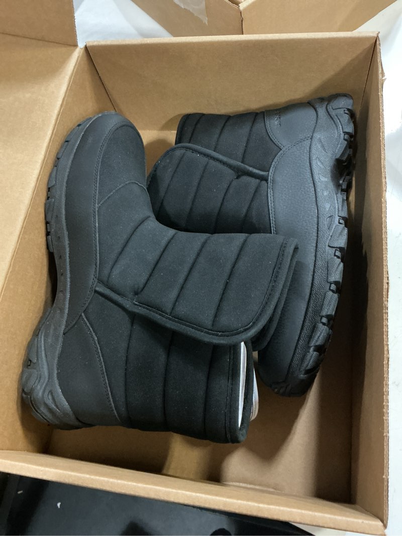 Condition photo showing New/Like New for lands' end expedition insulated winter boots for men, lace up or slip on waterproof mens snow boots, medium or wide width men's shoes size 8 to 13, black, brown, green or grey 9.5 black