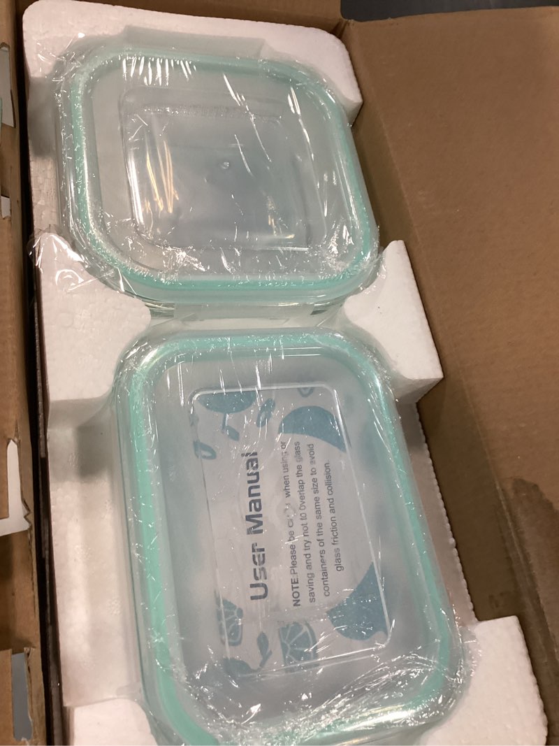 Condition photo showing New/Like New for bayco glass food storage containers with lids, [24 piece] meal prep, airtight bento boxes, leak proof (12 lids & 12 containers) - blue
