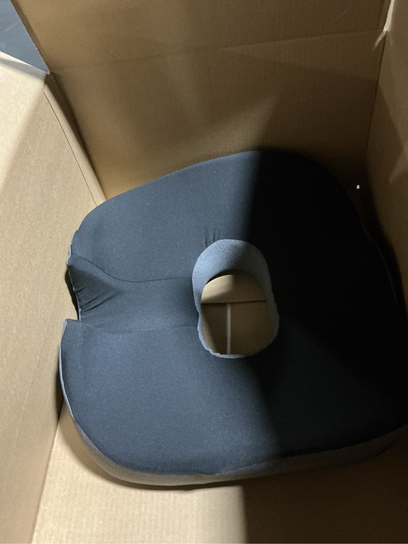 Condition photo showing Good Condition for Concave U Surface Donut Pillow for Tailbone Pain Cradle Tailbone Reducing Pressure on Pelvis- Hemorrhoid Pillow for Office, Car, Home Seat- Black/Gray