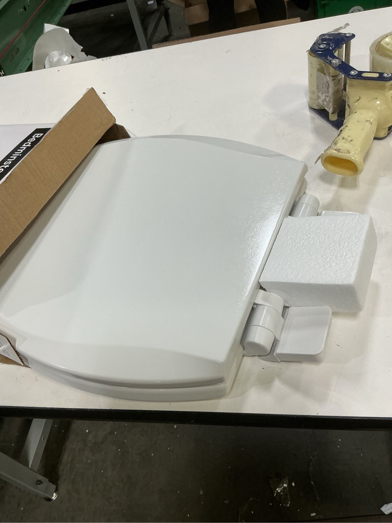 Condition photo showing Good Condition for american standard bedminster wood white round soft close toilet seat