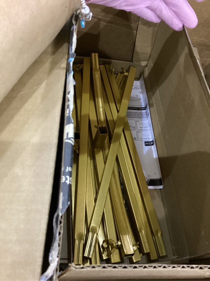 Condition photo showing As Is for Putros Metal Arch Stand Gold Wedding Chiara Backdrop Stand Set of 3 (7.2FT,6.6FT,6FT) Square Arched Frame for Birthday Party Decoration