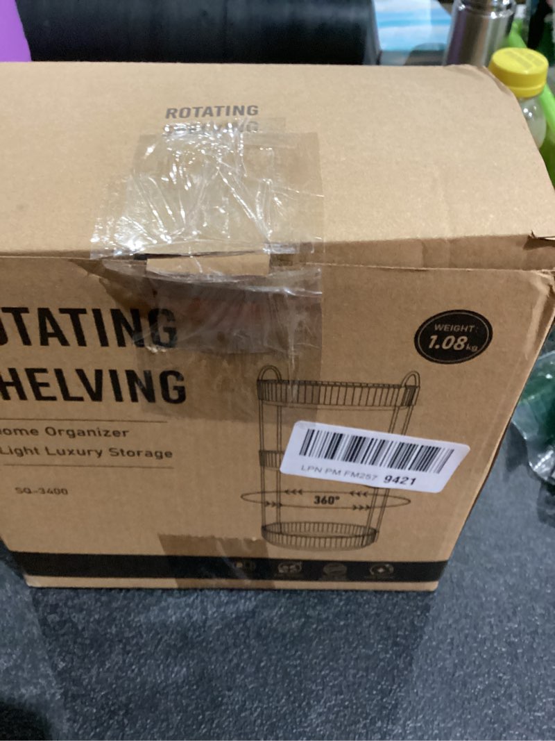 Condition photo showing New/Like New for Rotating Makeup Organizer Countertop 3 Tier Lazy Susan Trays Clear Skincare Perfume Storage for Bathroom Counter Vanity, Amber Gold 3 Tier Amber