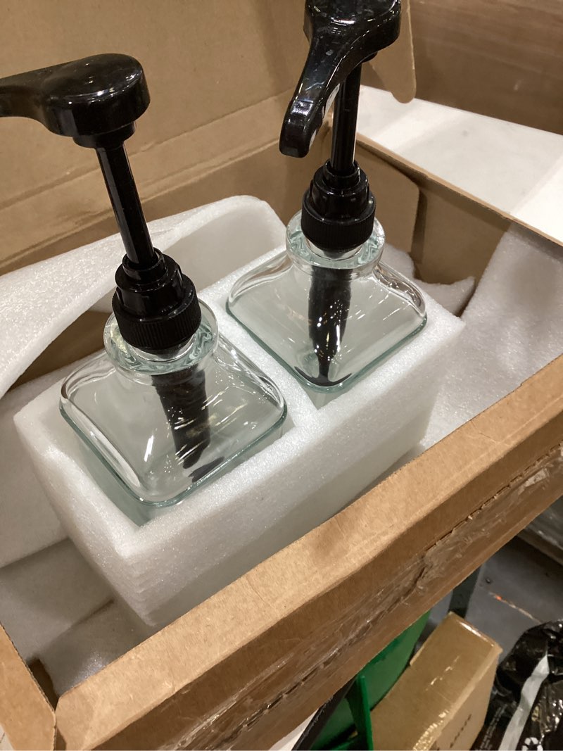Condition photo showing Good Condition for alotpower 2-pack 16oz glass coffee syrup dispenser bottles, empty square dispenser for coffee bar with 1/4oz pump - kit includes 36 labels & marker black 16fl.oz 2pack