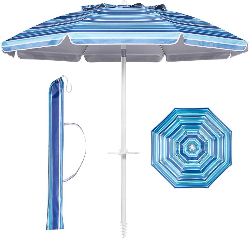 large beach umbrella with heavy duty sand anchor & tilt sun shelter, upf50+ uv protection, wind resistance, waterproof canopy, portable for outdoor patio yard garden pool