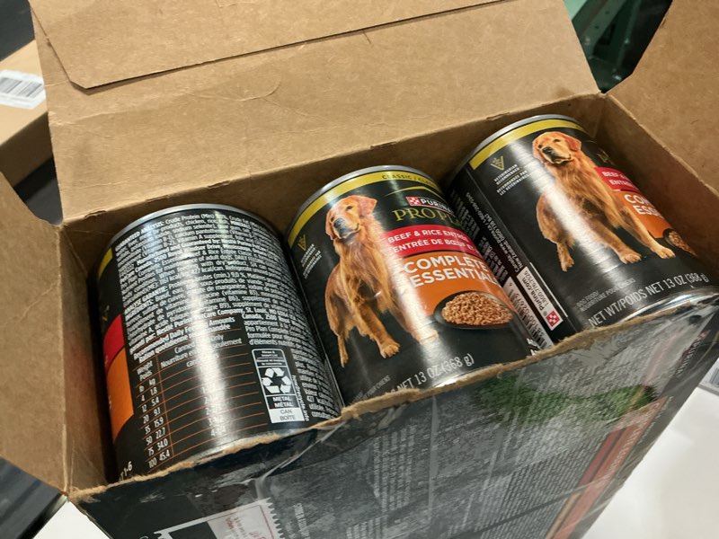 Condition photo showing New/Like New for (best by:jan/208) purina pro plan complete essentials wet dog food chicken and rice entree and beef and rice entree variety pack - (pack of 12) 13 oz. cans