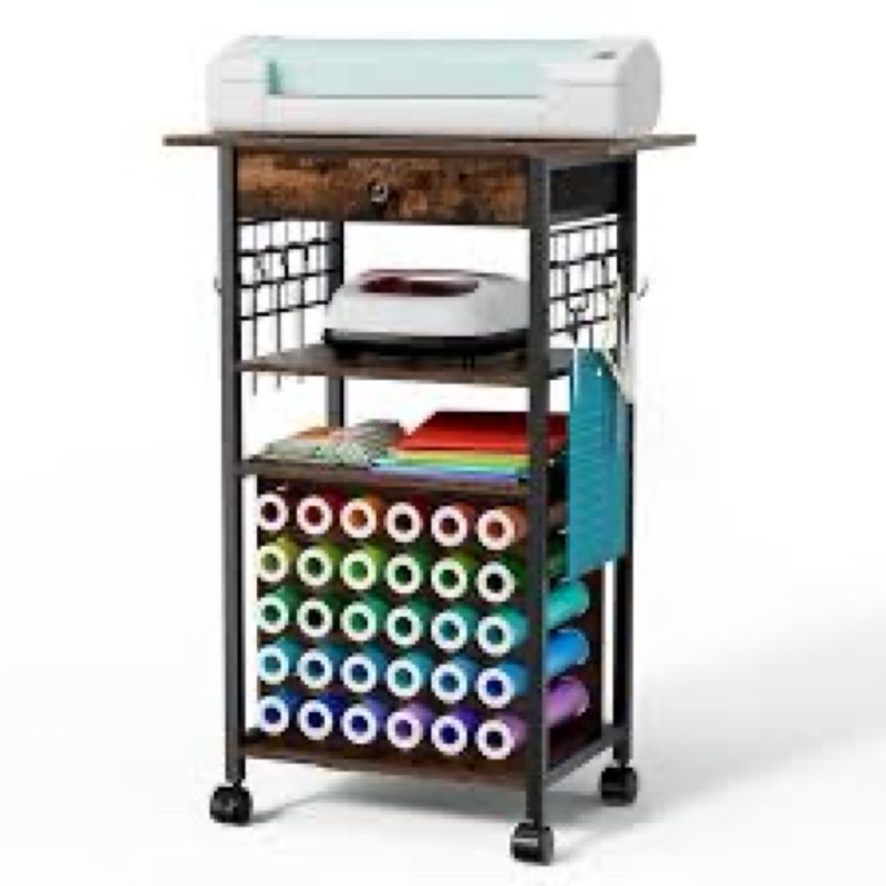 Craft Cart and Organizer Table Compatible with Cricut - Rolling Storage Cart/Shelf with 30 Vinyl Rol