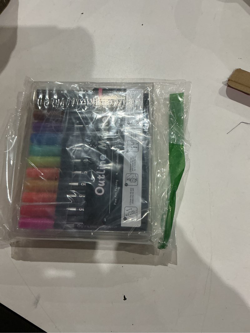 Condition photo showing New/Like New for Outline Marker Self-outline Metallic Markers, 12 Colors Squiggles Shimmer Outline Markers Pen Set for Drawing Art School Supplies, Glitter Pen Set for Cards Lettering, Gift for 4-12 Year Old Girl 1 Count (Pack of 12)