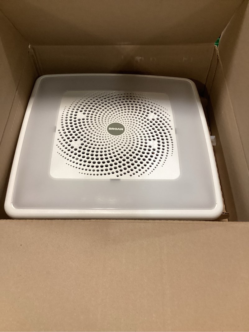 Condition photo showing As Is for Broan-NuTone ChromaComfort Bathroom Exhaust Fan with Bluetooth Speaker, Powerful 110CFM/1.5 Sones, 24-color LED Light, SPK110RGBL, Wall Switch Chroma Sensonic