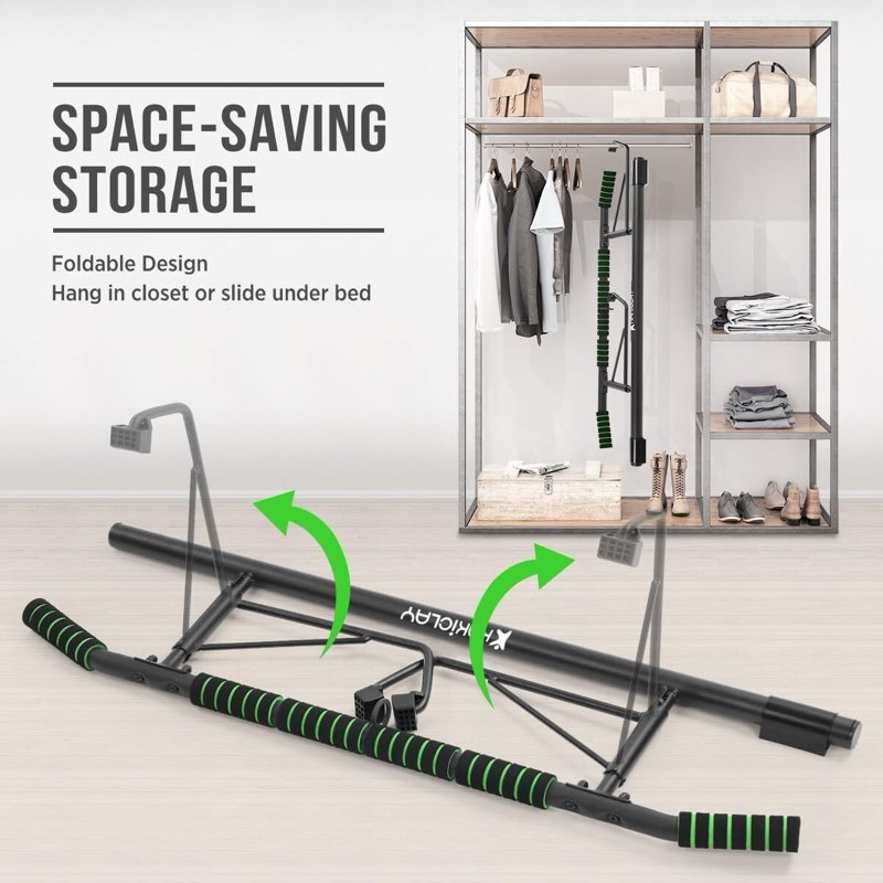 KAKICLAY New Upgrade Pull Up Bar for Doorway - Foldable Design & Space-Saving, Upto 440 Lbs Capacity