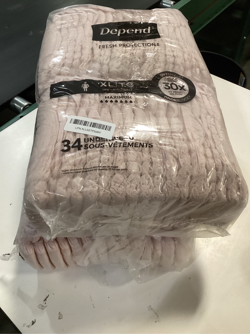 Condition photo showing Good Condition for Depend Fresh Protection Adult Diapers, Incontinence & Postpartum Bladder Leak Underwear for Women, Disposable, Maximum, Extra-Large, Blush, 68 Count (2 Packs of 34), Packaging May Vary X-Large 68