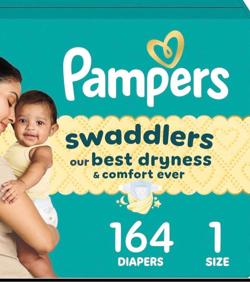 Pampers Swaddlers Diapers, Size 1 (8-14 lbs), 164 Count, Absorbent, Keeps Baby Dry and Comfortable, Skin Safe Disposable Baby Diaper (Packaging May Vary) Size 1 164