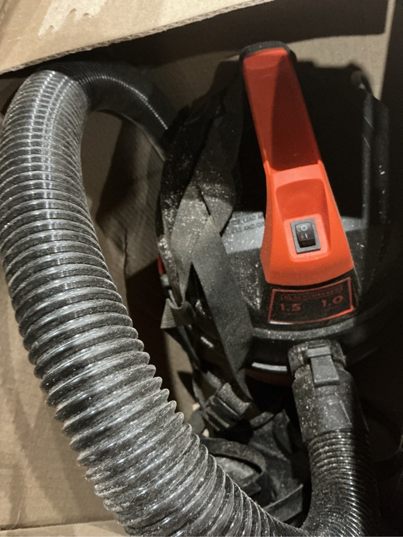 Condition photo showing As Is for (used, as is)black+decker shop vacuum wet and dry, small shop vac with accessories, 1 gallon 1.5 peak hp, wall mount mini vacuum for garage, home and pet, 60cfm (bdxv18101p-1h)