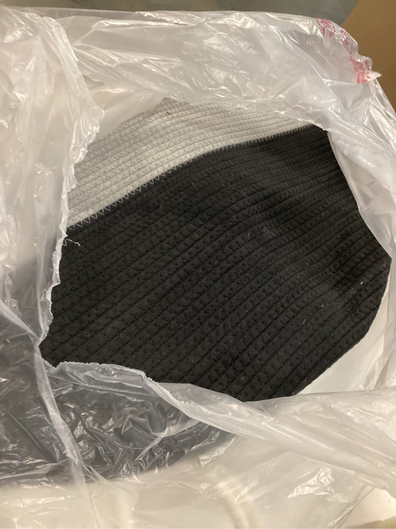 Condition photo showing As Is for large blanket basket for organizing,65l closet organizers and storage bins box for shelves woven rope storage baskets,living room,bedroom,dorm,laundry room (black&dark grey) black&dark grey 65l