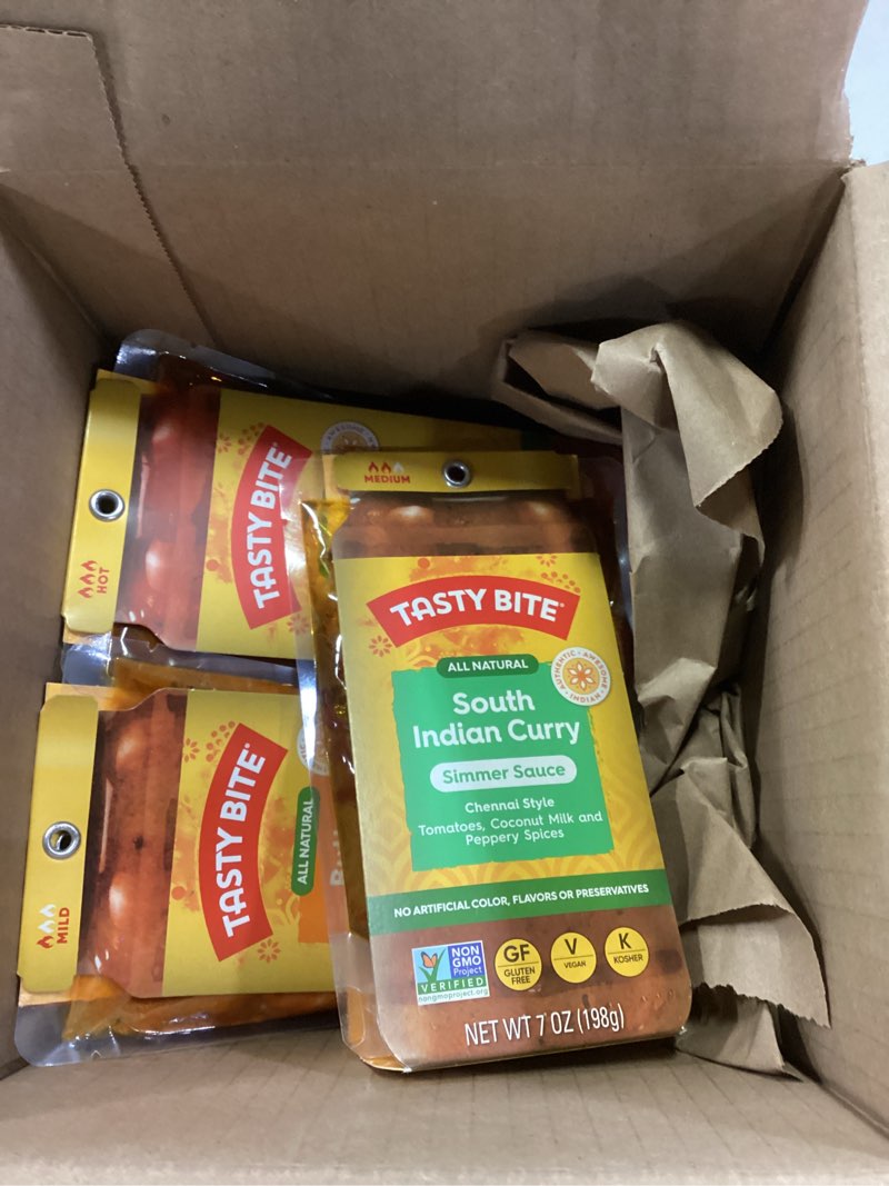Condition photo showing New/Like New for Tasty Bite Sauces Variety, Pack of 5, Butter Chicken, Tikka Masala, Coconut Korma, Spicy Vindaloo, South Indian Curry
