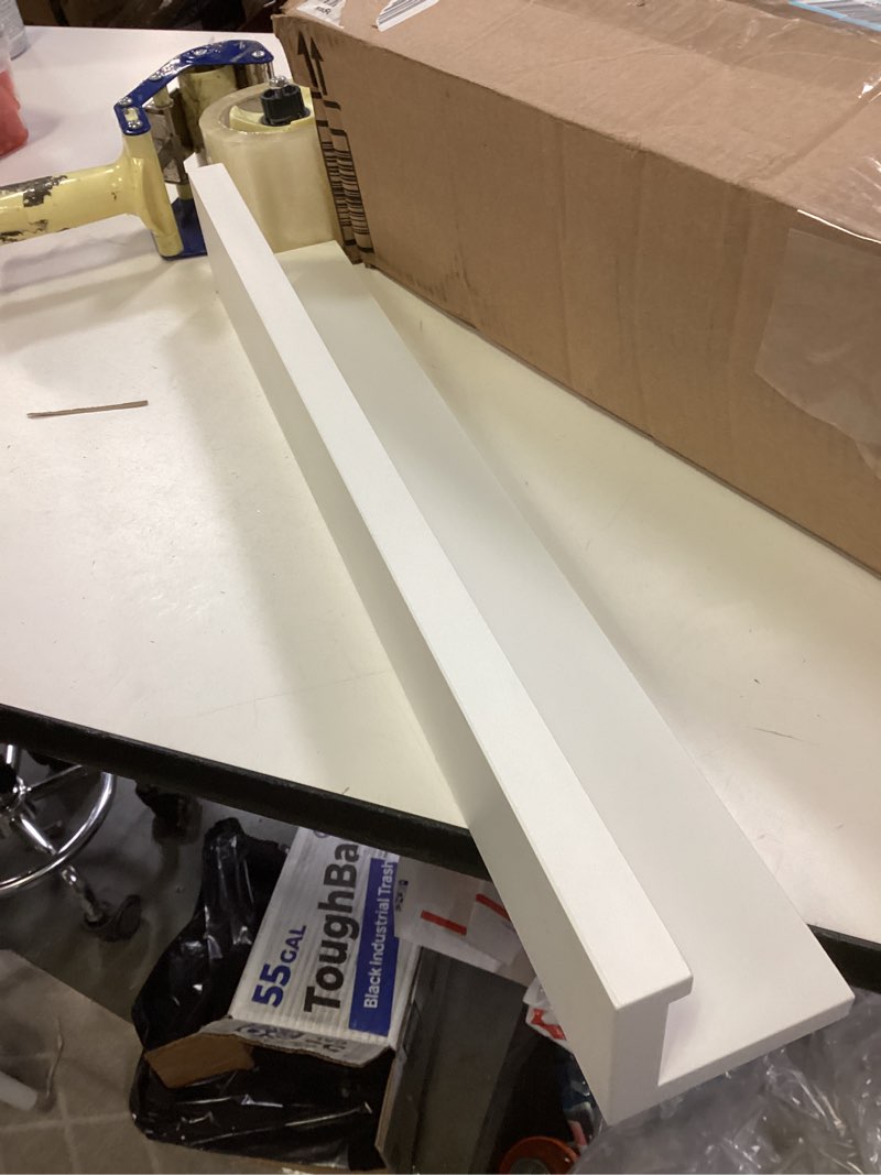 Condition photo showing New/Like New for Command Picture Ledge, 21" Damage Free Hanging Floating Shelf with Adhesive Strips, Quartz, No Tools Picture Hanger for Displaying Decorations and Photographs, 1 Ledge and 10 Command Strips