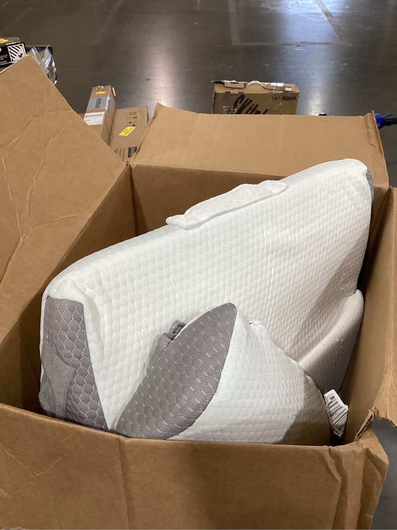 Condition photo showing As Is for bedluxe wedge pillow headboard, 3pcs orthopedic bed wedge pillows set for after surgery, adjustable pillow wedge for acid reflux&back pain relief, sleeping, back pillow for bed sitting up, white/grey