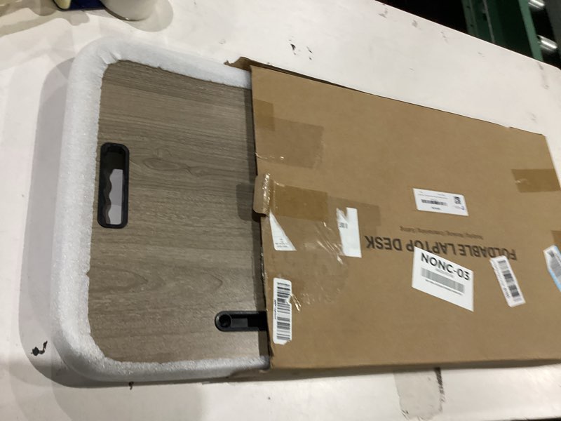 Condition photo showing Good Condition for Foldable Lap Desk, Laptop Bed Desk, Portable Lap Table, Laptop Bed Table with Cup Holder & Tablet Slot & Lifting Handle for Working Writing Drawing & Eating - Gray Wood