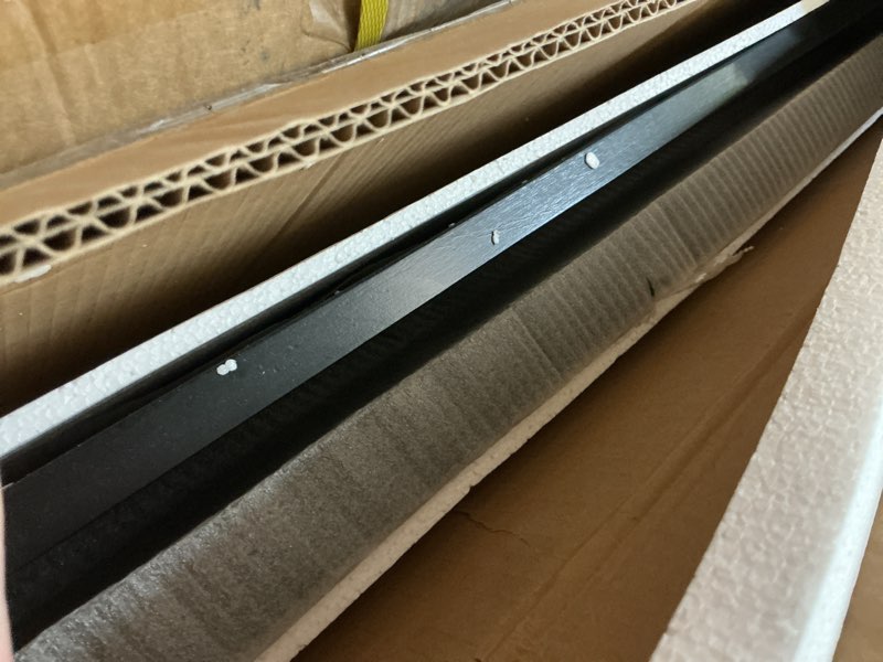 Condition photo showing Good Condition for black full wood headboard flat panel pre-drilled holes height adjustment