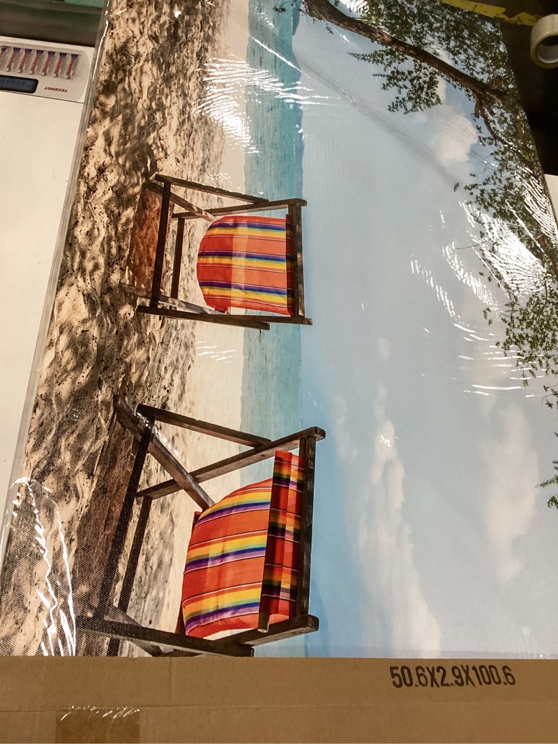 Condition photo showing New/Like New for beach wall art sea landscape picture print beach chairs canvas wall art modern giclee artwork home decor stretched and framed ready to hang waterproof artwork for living room bedroom 20x40 inch 40"l x 20"w beach chair1