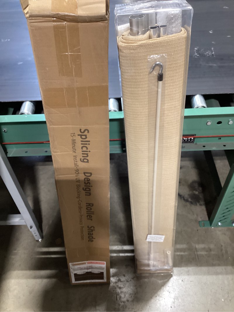 Condition photo showing New/Like New for artpuch customizable sizing outdoor roller shades with splicing design, sesame exterior cordless patio shades roll up blinds for porch, gazebo, pergola, balcony custom size sesame